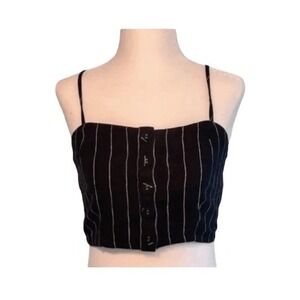 Forever 21 Linen Pinstripe Camisole Top Black White Button Front M